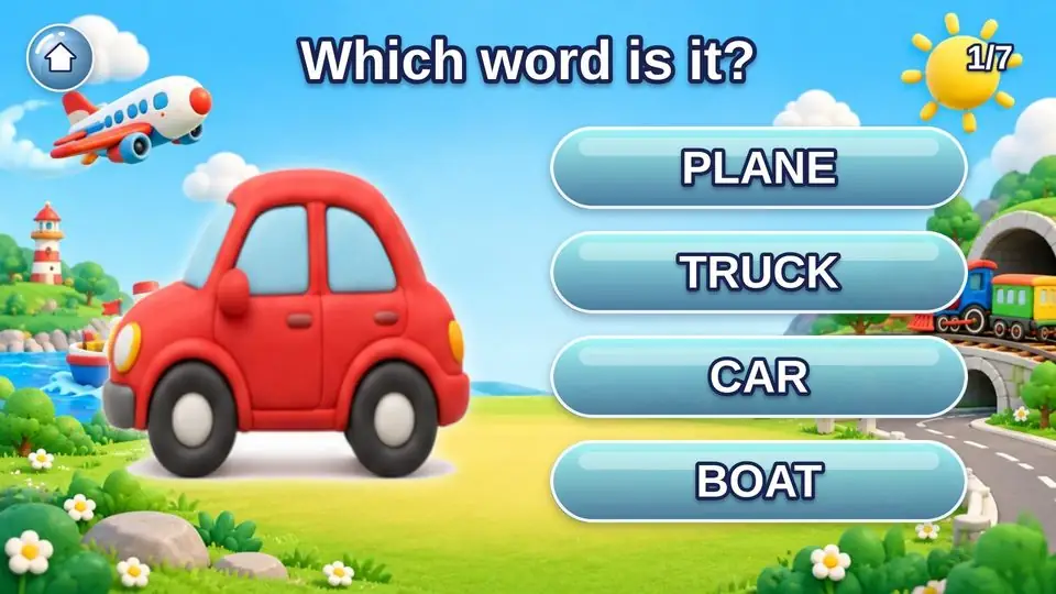 3D Clay style: a Which Word? question page